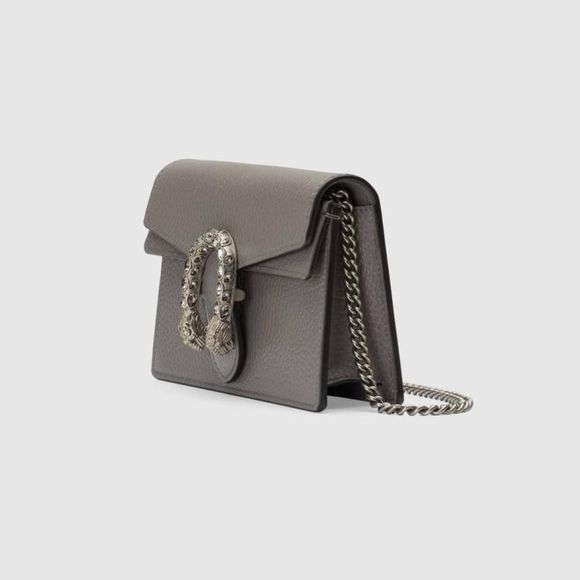 Gucci Shoulder Bag Dusty Gray Silver Crystal Leather - Picture 2 of 6